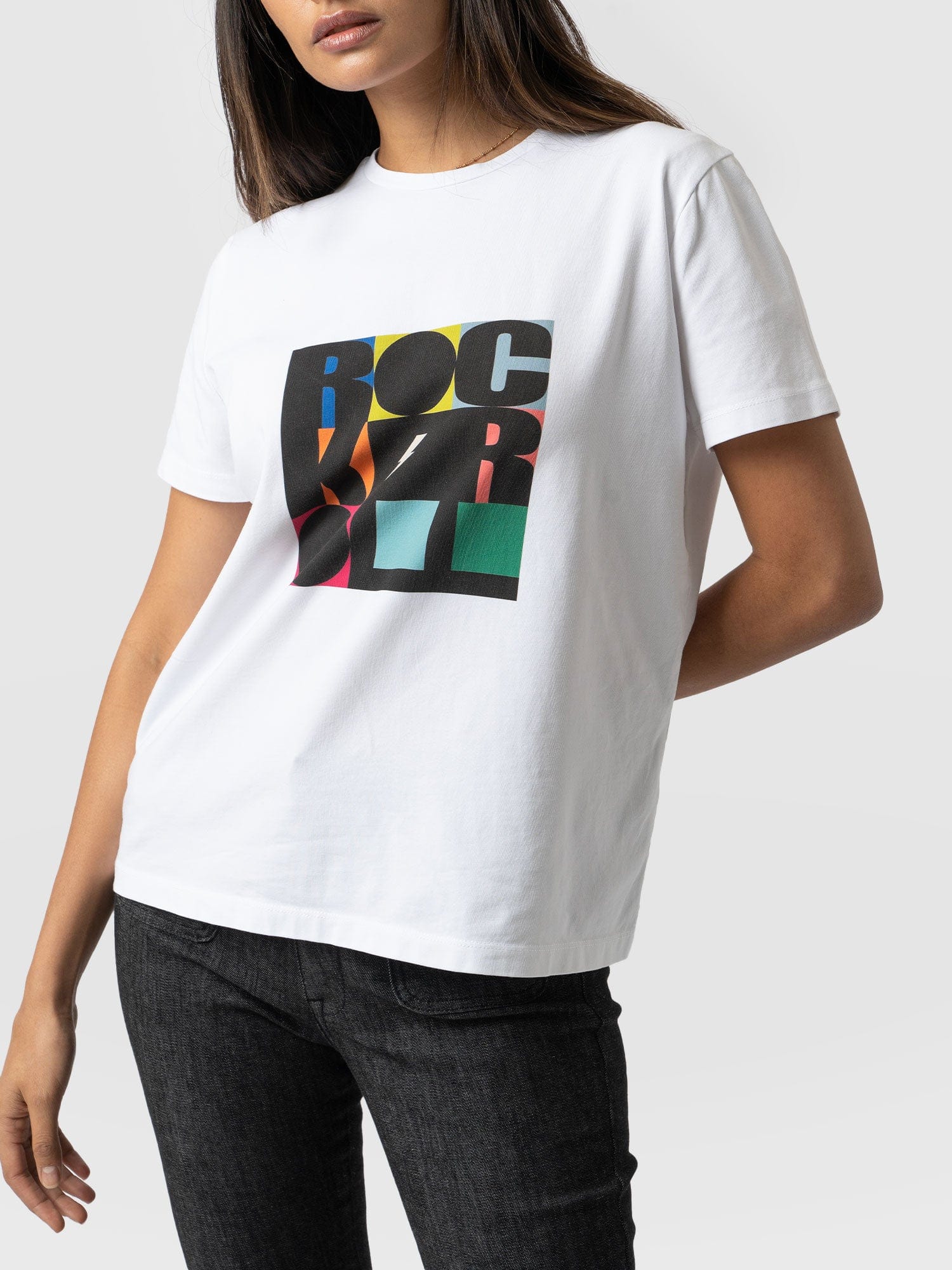Boyfriend Tee White Rock Roll- Women's T-Shirts | Saint + Sofia® EU